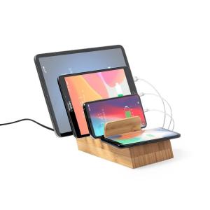 Bambusowa ładowarka bezprzewodowa 10W, stojak na telefon, stojak na tablet - V8334-16