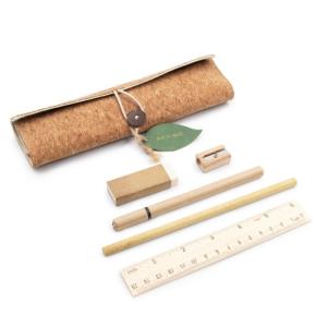Zestaw szkolny, korkowy piórnik, ołówek, długopis, linijka, gumka i temperówka | Clark - V7248-17