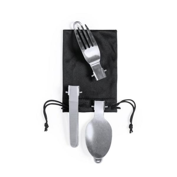 Pojemniki na żywność 2 szt., 600 ml i 800 ml, sztućce, w pokrowcu RPET - V1019-03-1467438