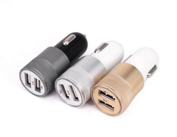 Metalowa ładowarka samochodowa x2 USB-168065
