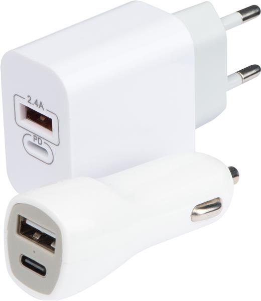 Zestaw ładowarka samochodowa i wtyczka ładująca USB i USB typu C-1189934