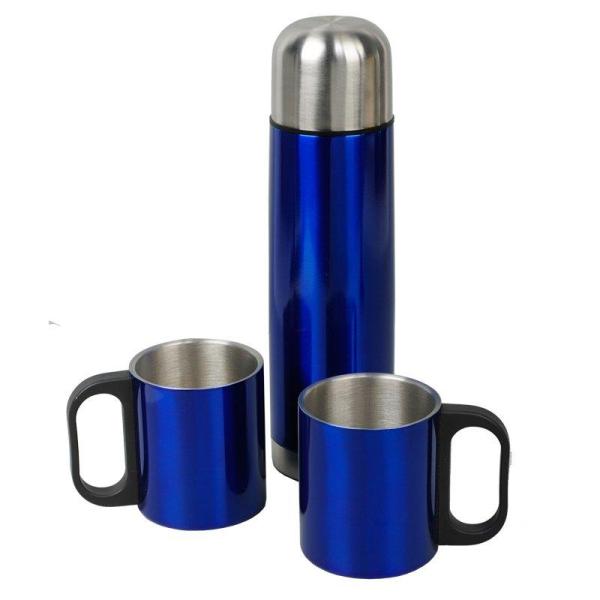 Metalowy termos Picnic 480 ml + 2 kubki, niebieski/srebrny - druga jakość-1634897