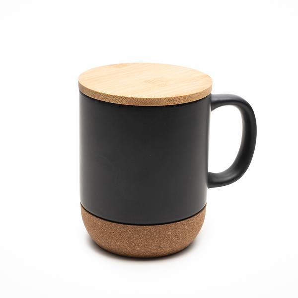 Kubek ceramiczny z bambusową przykrywką, czarny-1638858